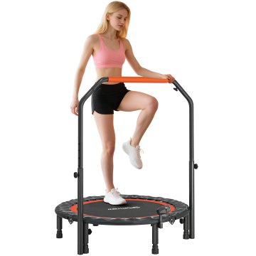 HOMCOM Elastični zložljivi trampolin Ø102 cm z nastavljivim ročajem 99-123cm, trampolin za fitnes z LCD monitorjem za odrasle, elastična podloga za notranje vaje, črna