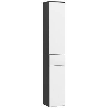 KLEANKIN Kopalniški stolp z 2 omaricama in predalom, visoka kopalniška omara, prostorsko varčna kopalniška omarica z 2 vratoma, nastavljive lesene police, 30x28x180 cm, črna