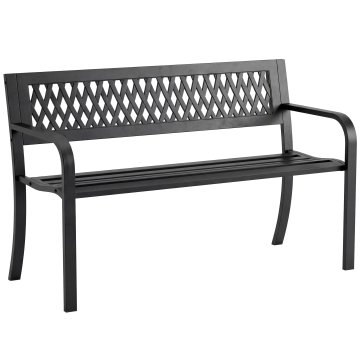 OUTSUNNY 2-Sedežna vrtna klop za zunanjost iz kovine z nasloni za roke in letvičastim sediščem, za vrt, patio, park, balkon, teraso, nosilnost do 240 kg, črna