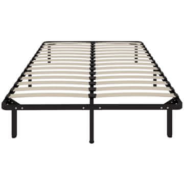 HOMCOM Dvojni posteljni okvir 140x190 cm z 28 letvicami, lesena letvična mreža z jeklenim okvirjem in spodnjim prostorom za shranjevanje, za spalnico, enostavna montaža, višina 31cm, črna