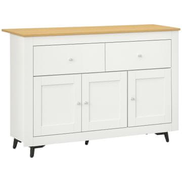 HOMCOM Kredenca kuhinja bufet moderna z 2 predaloma in 3 vrati z mehkim zapiranjem, kuhinjska omara z nastavljivo polico, kuhinjska kredenca za dnevno sobo in vhod iz lesa, 117x35x80 cm, bela
