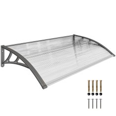 OUTSUNNY Zunanja nadstrešnica 110x60cm, nadstrešnica z nosilci iz polikarbonata in aluminijastimi palicami, za balkonska okna in vrata, siva in prozorna