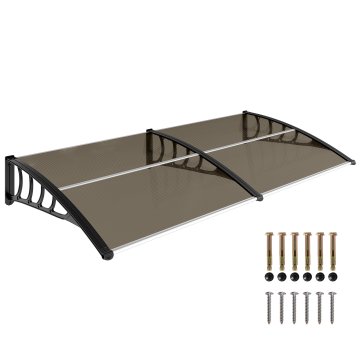 OUTSUNNY Zunanji nadstrešek 200x96cm, zunanji nadstrešek z nosilci iz polikarbonata in palicami iz aluminija, za balkone okna in vrata, rjav