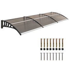 OUTSUNNY Zunanja nadstrešnica 303x96cm, nadstrešnica za zunanjo uporabo s nosilci iz polikarbonata in aluminijastimi palicami, za balkon okna in vrata, rjava