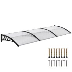 OUTSUNNY Nadstrešek za zunanjo uporabo 303x96cm, nadstrešek z nosilci iz polikarbonata in aluminijastimi palicami, za balkon, okna in vrata, prozoren