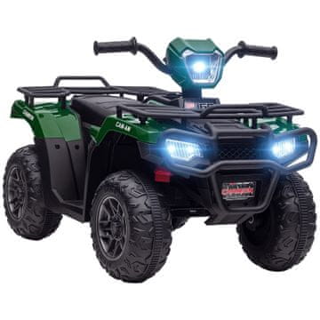 HOMCOM 12V električni quad za otroke 3-5 let v PP in jeklu s 3 LED lučmi, največja hitrost 4 km/h in največ 50 minut uporabe, 88x45x50 cm, črna in zelena