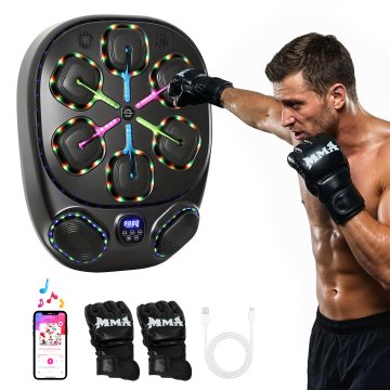 SPORTNOW Stenska glasbena boksarska naprava z 9 načini in večbarvnimi LED lučmi, glasbena boksarska naprava za odrasle z Bluetooth povezavo, za dom in telovadnico, 61x48x11 cm, črna