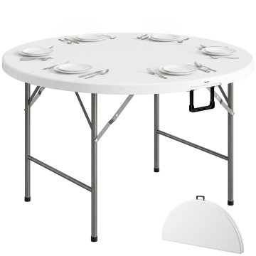 OUTSUNNY Zložljiva miza za vrt, balkon in kampiranje, okrogla miza iz jekla in HDPE, Ø122x73 cm, siva in bela