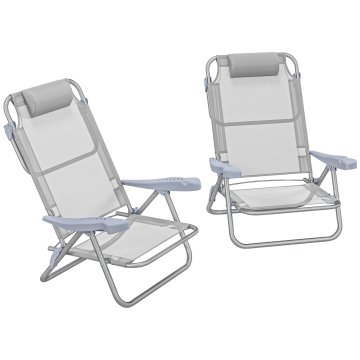 OUTSUNNY Komplet 2 zložljivih kamp stolov z oblazinjenim naslonom za glavo, zunanji stol z nastavljivim hrbtom na 6 stopnjah, iz aluminija in pene, 62x65x80 cm, svetlo siva