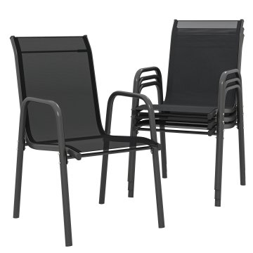 OUTSUNNY Komplet 4 zložljivih vrtnih stolov iz zračnega texteline, stolov za zunanje kosilo z visokim naslonjalom in nasloni za roke, iz kovine, za patio, balkon, teraso, zunanjost, 51x69x87 cm, črna