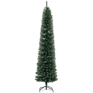 HOMCOM Božično drevo slim s 624 vejami, umetno zasneženo božično drevo visoko in ozko s snemljivim in zložljivim podstavkom, Ø56x225cm, zeleno