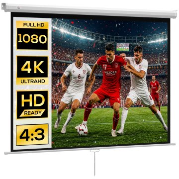 HOMCOM Projekcijsko platno 84 palcev 4K HD format 4:3, višina ročno nastavljiva, projekcijsko platno za steno strop, široki kot 160°, projekcijsko platno za domači kino pisarna, belo