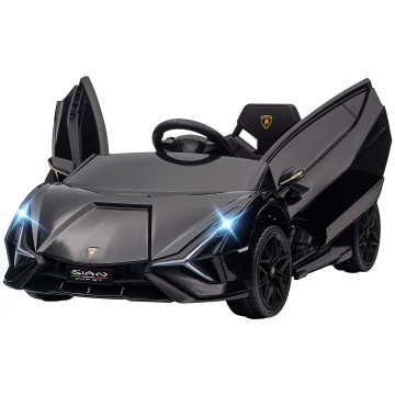 HOMCOM Električni avtomobil za otroke 3-5 let 12V Lamborghini SIAN, 3-5 km/h električni avtomobil za otroke z 2 motorjema, vrata na škarje, luči in glasba, daljinski upravljalnik, varnostni pas in trobenta