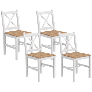 HOMCOM Komplet 4 stolov za kuhinjo in dnevno sobo z naslonjalom v obliki križa, klasični stoli iz borovega lesa, 41x46.5x86 cm, bela in rovere