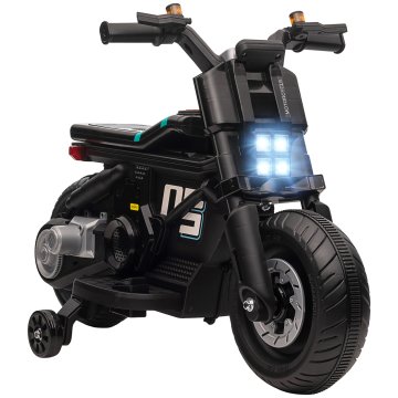 HOMCOM Električni motor za otroke 6V s kolesi, trobento, 4 lučmi in glasbo, električni motorček za otroke 3-5 let iz PP in kovine, hitrost 3 km/h, 86x44x58 cm, črna