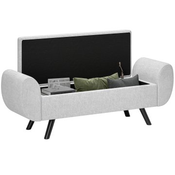 HOMCOM Shranjevalna klop pod posteljo z nasloni za roke, puf iz blaga z lesenimi nogami in prostorom 53.8L, za spalnico in dnevno sobo, 132x42x50 cm, siva