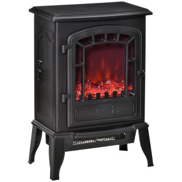 HOMCOM Električni kamin z učinkom plamena, kaminček električni 1000/2000 w z regulabilno temperaturo in zaščito pred pregrevanjem, pokritost 20-25m², 39x24x56.5cm, črna