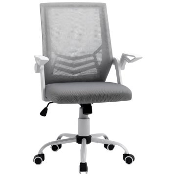 VINSETTO Ergonomski pisarniški stol z ledveno oporo, zložljivimi nasloni za roke, vrtljivi iz zračne mreže z nagibnim naslonom in nastavljivo višino, nosilnost 120 kg, siva