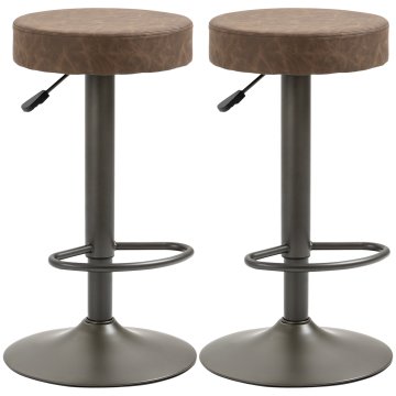 HOMCOM Komplet 2 bar stoli z podnožko, vrtljivi kuhinjski stoli z nastavljivo višino, 35x36x64-85cm, rjava