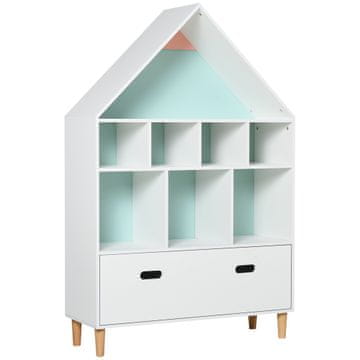 HOMCOM Knjižna polica igralni regal za otroško sobo za otroke in mladostnike s kubičnimi polikami bela, dve barvi, modra in roza 82x30x126cm