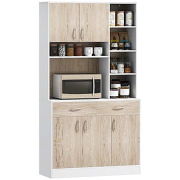 HOMCOM Mobilni bife kuhinjska omara, sprednji predali in odprti vani, 100D x 39Š x 181.5Vcm bela in les