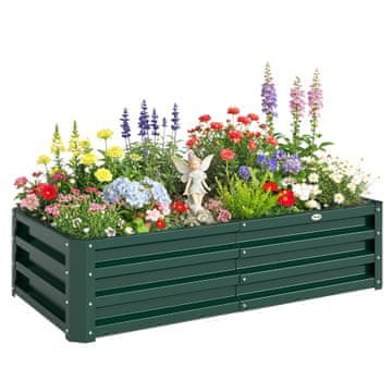 OUTSUNNY Zunanja dvignjena greda 182L, balkonska sadilnica iz pocinkanega jekla z odprtim dnom, za rastline, rože in zelenjavo, 120x60x30.5cm, zelena