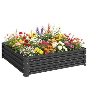 OUTSUNNY Dvignjena vrtna greda z odprtim dnom z nepremočljivo oblogo, vrtna greda iz pocinkanega jekla, 120x120x30 cm, siva