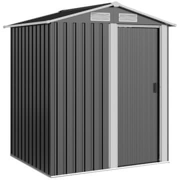 OUTSUNNY Vrtna hišica 1.7m² iz pocinkanega jekla z kompletom temeljev, vrtna lopa za orodje z poševno streho, 4 zračniki, drsna vrata, 152x132x188 cm, temno siva
