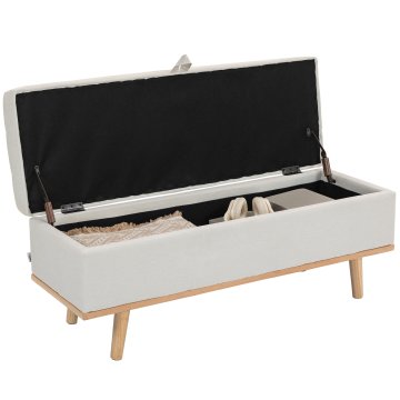 HOMCOM Shranjevalni puf 80L blazinjen s tkaninskim prevlekom, shranjevalna klop za noge z lesenimi nogami, za dnevno sobo, spalnico in hodnik, 118x42x45 cm, krem