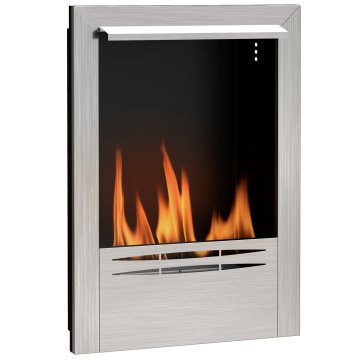 HOMCOM Stenski kamin na bioetanol z gorilnikom 0, 9 l za trajanje 3, 3 ure, vgradni biokamin iz jekla, notranji etanolski kamin s pokritostjo 20m2, 48x18x59 cm, srebrna
