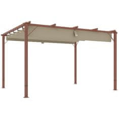 OUTSUNNY Gazebo pergola 3x4 m z drsno streho, koli in vijaki, vrtna pergola iz poliestra 180g/m2 in aluminija, UV30+, za patio, teraso, balkon, verando in zunanjost, barva lesa