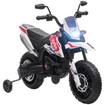 AIYAPLAY 12V APRILIA električni motor za otroke od 37 do 96 mesecev z dvojnimi motorji, električni motorček z odstranljivimi podpornimi kolesi, luči, USB vrata in glasba, 6 km/h, nosilnost 30 kg, bela
