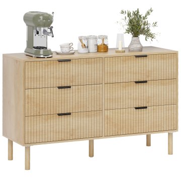 HOMCOM Predalnik za spalnico 6 predalov, komoda za spalnico moderna z nogami, predalnik za prihranek prostora za dnevno sobo, 120x39.5x75 cm, hrast