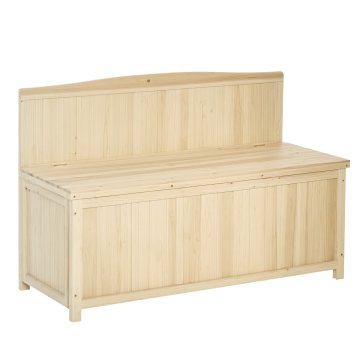 OUTSUNNY Klop s shranjevanjem za zunanjo uporabo iz naravnega smrekovega lesa s hrbtom za vrt in teraso, 115x45x75cm
