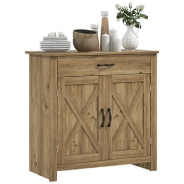 HOMCOM Kuhinjska kredenca, kuhinjski element z 2 vrati, nastavljive police in predal, podeželski stil, kredenca bife za dnevno sobo, salon, jedilnico, 80x39.7x80cm, lesna barva