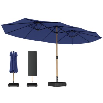OUTSUNNY Dvojni vrtni senčnik 4.7x2.8 M, zunanji senčnik z ročico, križna podstava, peščene vreče, zaščitni pokrov, 12 reber, anti UV, za patio, teraso in balkon, temno modra