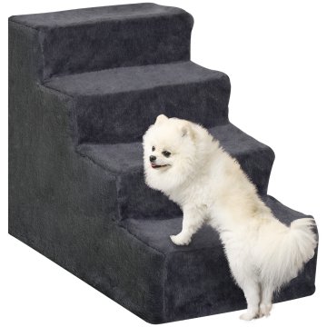 PAWHUT 4-Stopenjske stopnice za pse, 60x35x44 cm stopnice za pse in mačke do 4.5 kg iz žametne odstranljive in pralne tkanine, temno siva
