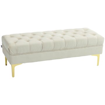 HOMCOM Klop za spalnico s prešitim oblazinjenjem, oblazinjena žametna klop s kovinskimi nogami za vhod, hodnik in dnevno sobo, 118x45x42 cm, bež