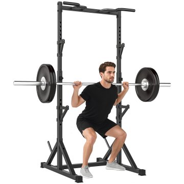 SPORTNOW Power tower z regulabilno višino, dvojna podpora palici, rack za telovadnico z dvigovalno palico in nosilcem plošč, večnamenski rack za palico za trening doma in pisarni, max 200 KG