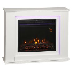 HOMCOM Camino elettrico da incasso effetto fiamma 3D realistico, 2000W caminetto elettrico silenzioso con luce 12 colori, termostato, riscaldamento regolabile, timer e telecomando, 30m2, bianco