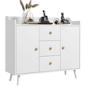 HOMCOM Lesena kredenca za dnevno sobo s 3 predali in 2 dvonivojskima omaricama, sodobno in večnamensko pohištvo za kuhinjo, jedilnico in hodnik, 90x32x80 cm, bela