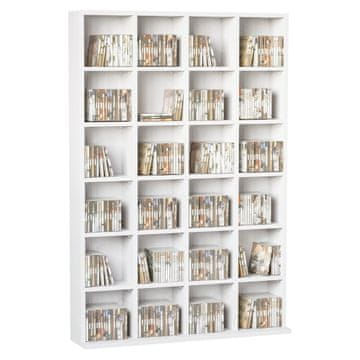 HOMCOM Mobilna stojalo za CD z nastavljivimi policami, stojalo za vrata za 456 CD/336 DVD, prostorsko varčno leseno stojalo za CD s 24 predelki, za dnevno sobo, spalnico, pisarno, 89x20x130.5 cm, bela