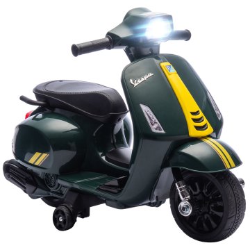 AIYAPLAY Električni motor za otroke z uradno licenco vespa, motorček za otroke s polnilno baterijo 6V in kolesci, luč in hupa, starost 2-4 let, temno zelena