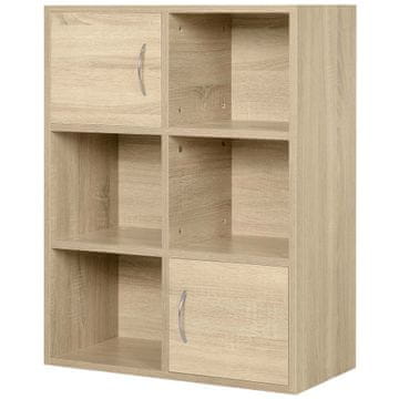 HOMCOM Lesena knjižna polica, večnamenska omarica s 3 policami, 4 prekati in 2 vrati, 61.5x29.5x80cm