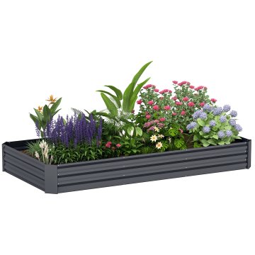 OUTSUNNY Dvignjena greda za vrt na prostem 835L, balkonsko cvetlično korito iz pocinkanega jekla z odprtim dnom, za rastline, rože in zelenjavo, 240x120x30cm, temno siva