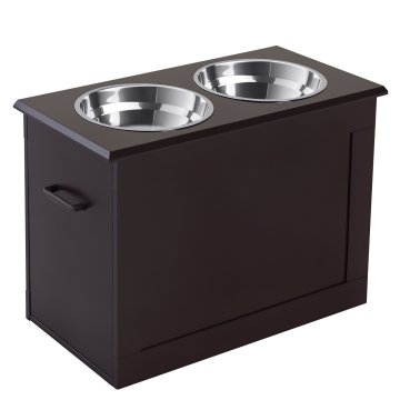 PAWHUT Dvignjene posode za velike pse, nosilec za posode iz MDF z 2 posodama iz nerjavečega jekla, 60x30x41 cm, rjava