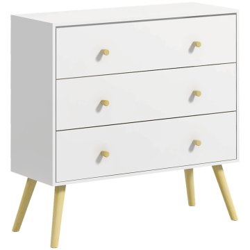 HOMCOM Predalnik 3 predali z ročaji iz iverne plošče in borovega lesa za dnevno sobo in spalnico, 80x30x80 cm, bel