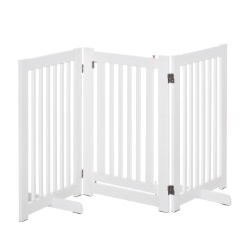 PAWHUT Zložljiva ograja za pse s 3 paneli, sredinska vrata z zaklepom, struktura iz MDF, 155x76cm bela
