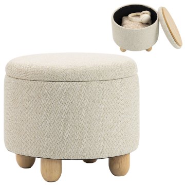HOMCOM Okrogel shranjevalni puf 19L v tkanini z učinkom jute, shranjevalni stol s pokrovom, nosilnost 120kg, 38.5x38.5x33.5 cm, spalnica, dnevna soba, vhod, bež