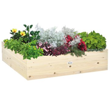 OUTSUNNY Lesena dvignjena greda, vrtna greda za rastline, zelenjavo in aromatična zelišča, 117x117x30cm
